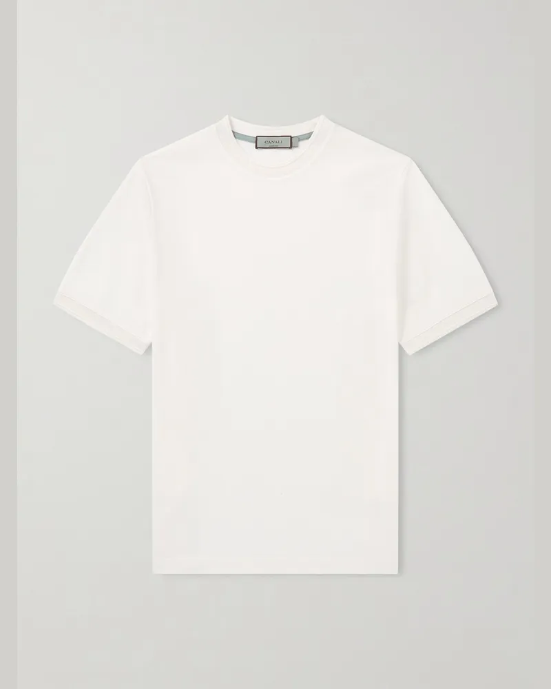 Canali T-Shirt aus Baumwoll-Piqué Weiß