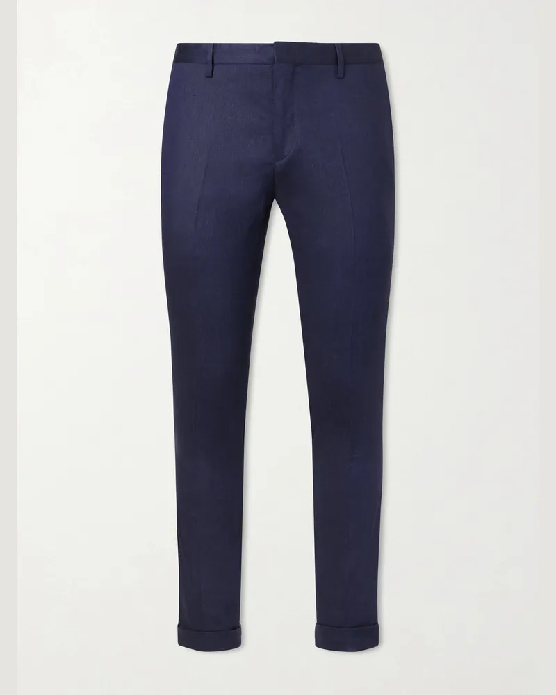 Paul Smith Slim-Fit Straight-Leg Stretch Linen and Wool-Blend Trousers Blue