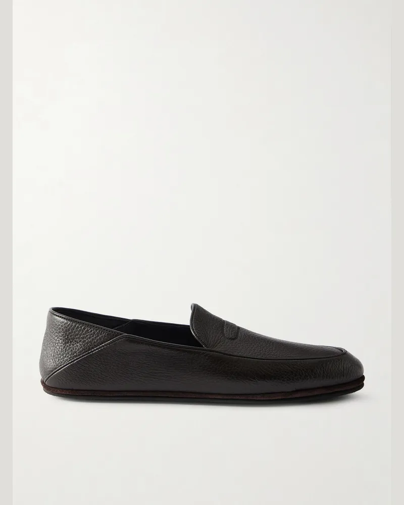 John Lobb Kingston II Collapsible-Heel Full-Grain Deerskin Loafers Brown