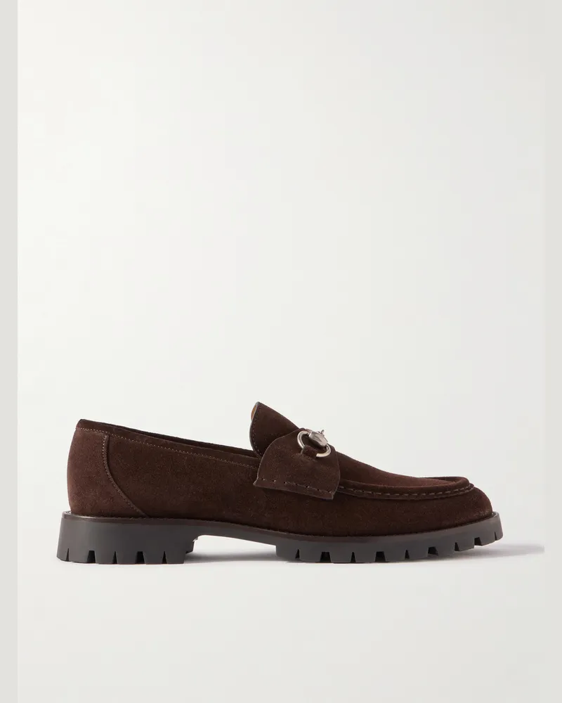 Gucci Sylke Horsebit-Embellished Suede Loafers Brown