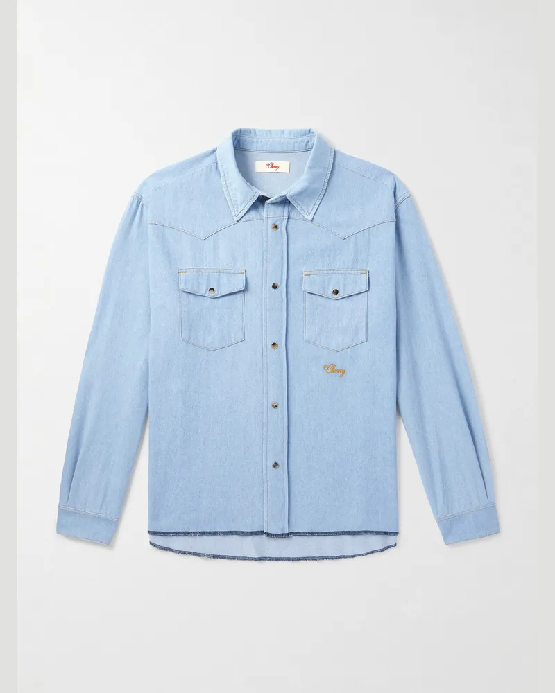 Cherry Los Angeles Western-Hemd aus Baumwoll-Chambray mit Logostickerei Blau