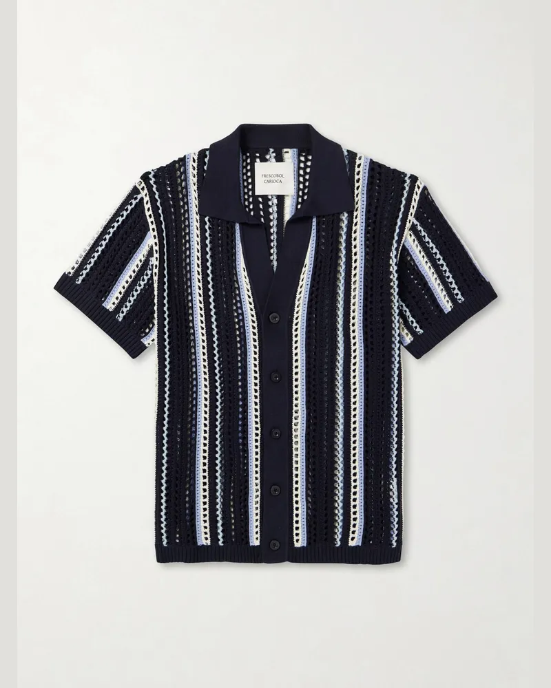 Frescobol Carioca Pinto Crocheted Cotton Shirt Blue