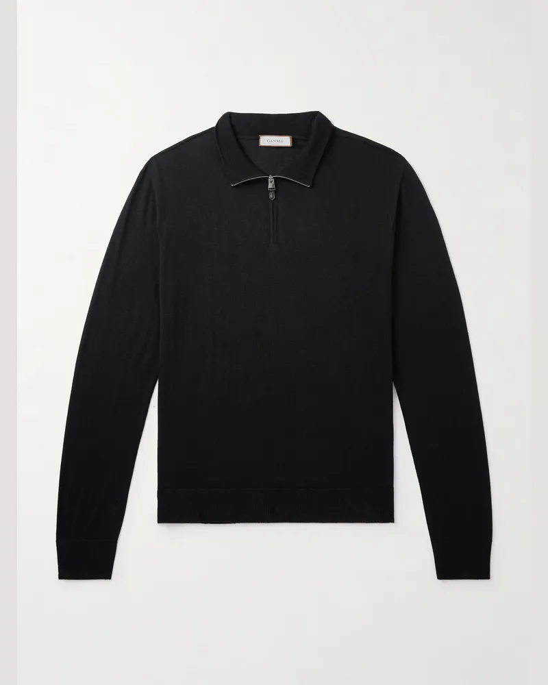 Canali Nuvola Pullover aus Merinowolle mit kurzem Reißverschluss Schwarz