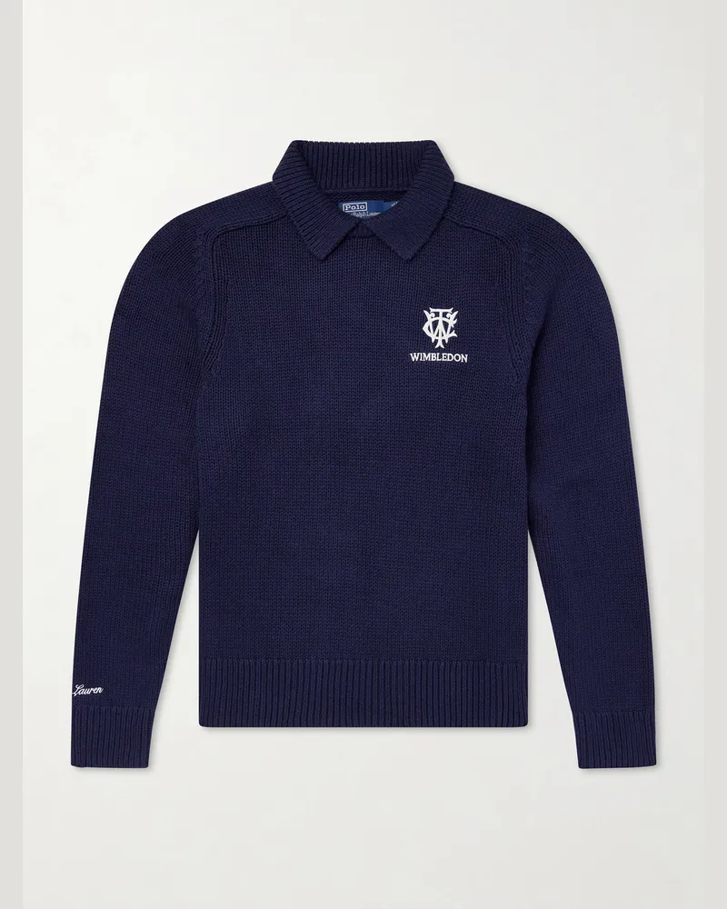 Ralph Lauren Wimbledon Logo-Appliquéd Cotton Sweater Blue
