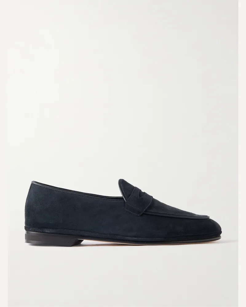 Rubinacci Leather-Trimmed Suede Penny Loafers Blue