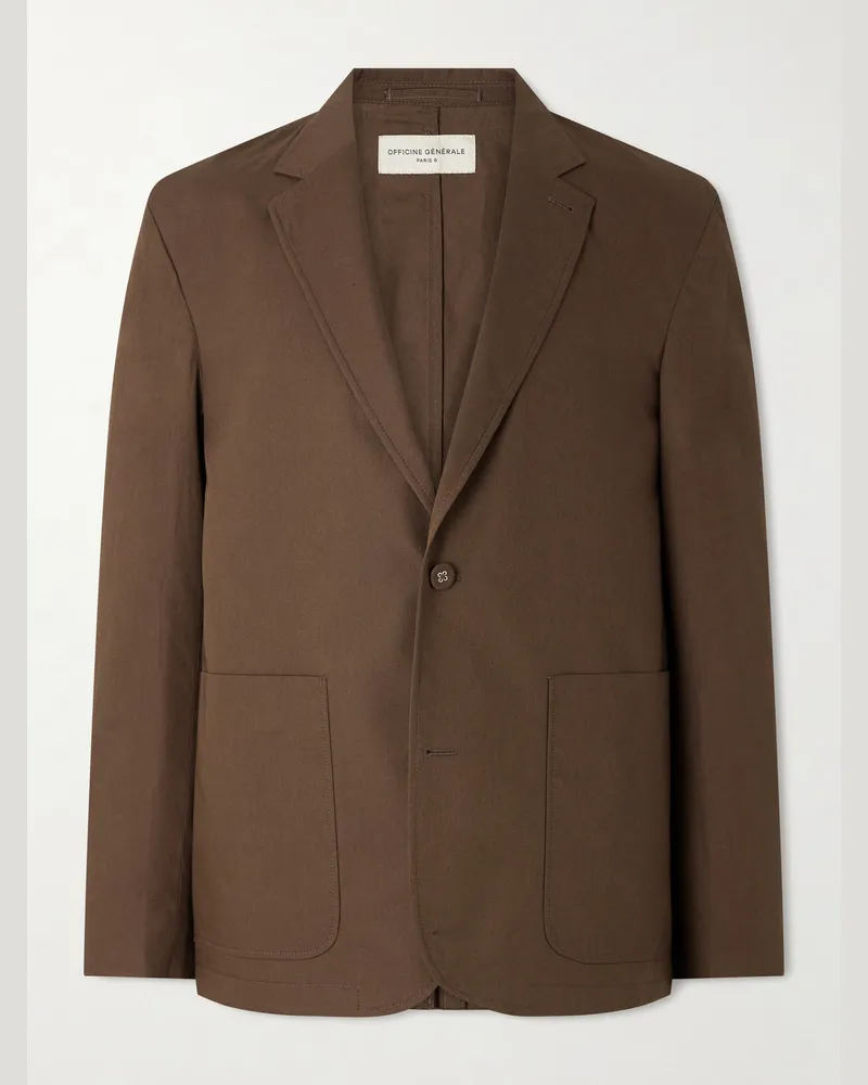 Officine Generale Cyril Unstructured Organic Cotton Blazer Brown
