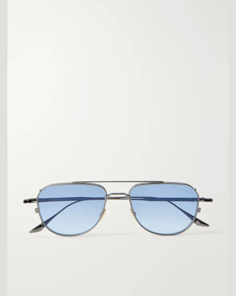 Jacques Marie Mage Cendrars Double-Bridge Aviator-Style Silver-Tone Titanium Sunglasses Blue