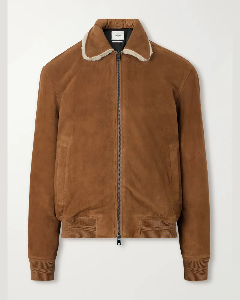 Altea Iggy Shearling-Trimmed Padded Suede Jacket Brown