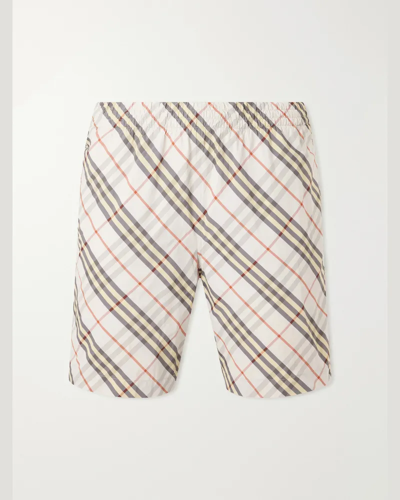 Burberry Treston Straight-Leg Mid-Length Checked Swim Shorts Neutrals