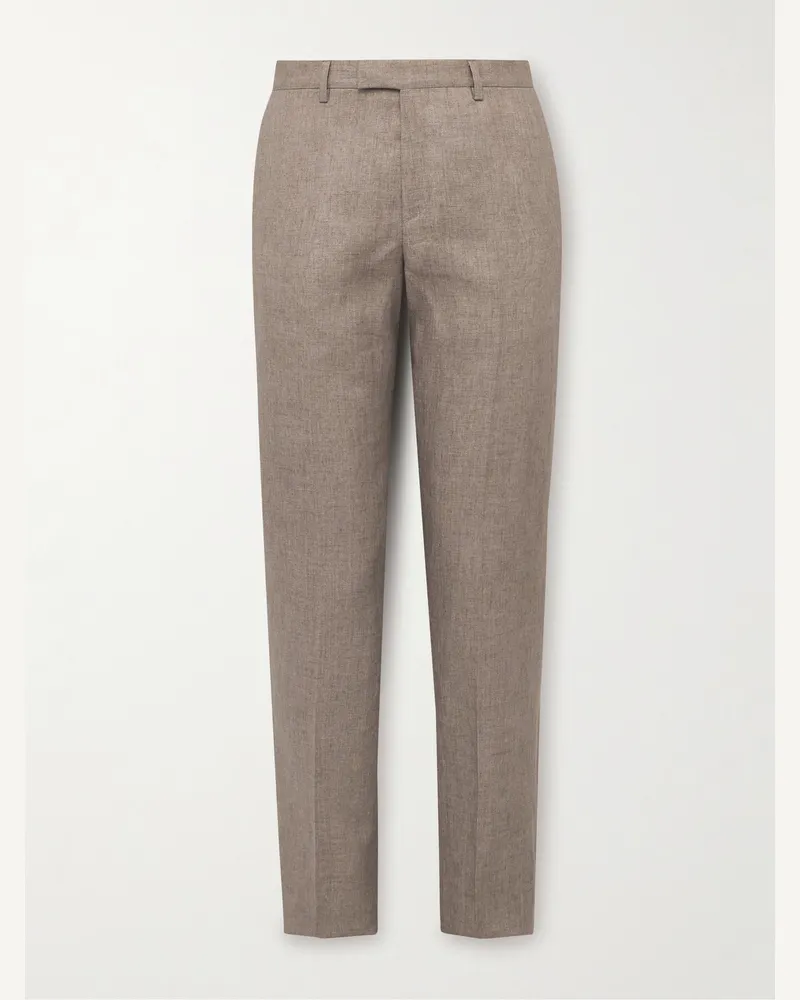 Paul Smith Slim-Fit Tapered Linen Trousers Brown