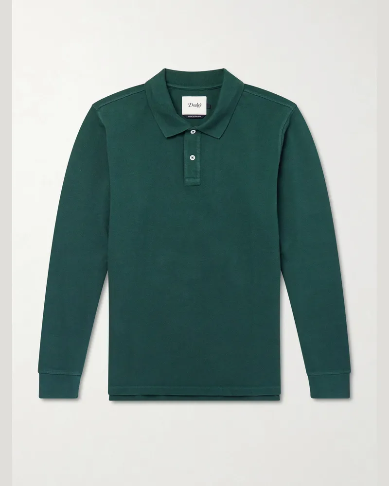 Drake's Cotton-Piqué Polo Shirt Green