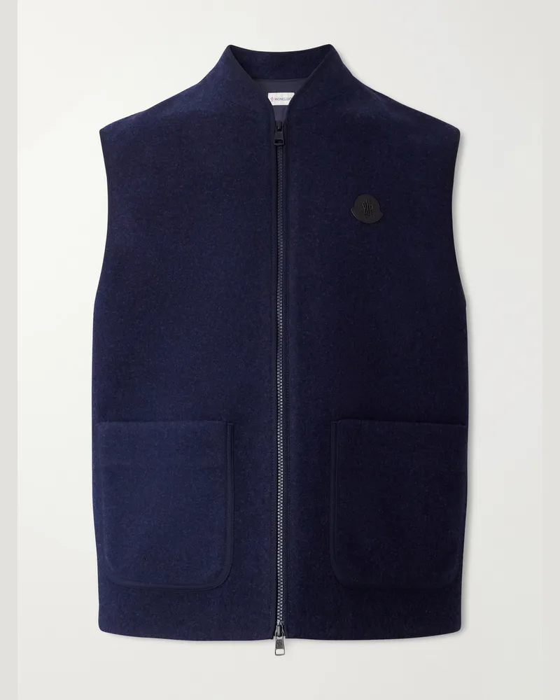 Moncler Logo-Appliquéd Wool-Fleece Gilet Blue