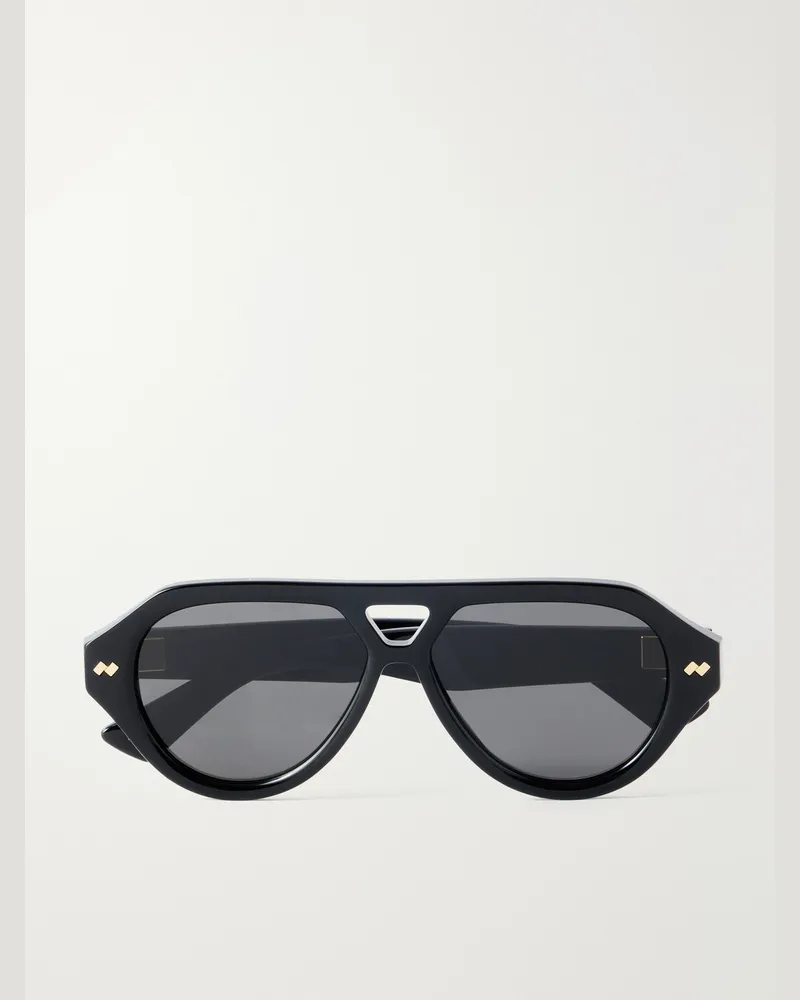 Bottega Veneta Bold Ribbon Stud Aviator-Style Recycled-Acetate Sunglasses Black