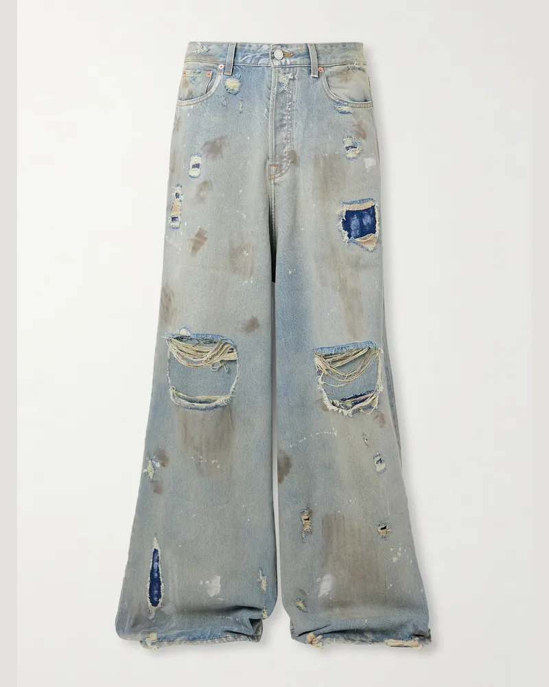 VETEMENTS Wide-Leg Panelled Distressed Jeans Blue
