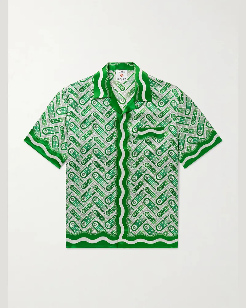 Casablanca Paris Ping Pong Hemd aus Seide mit wandelbarem Kragen und Print Grün