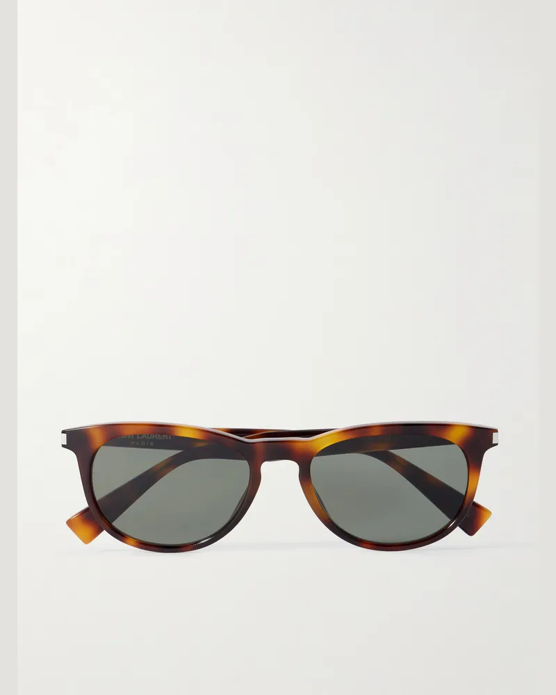 Saint Laurent Sonnenbrille mit rundem Rahmen aus recyceltem Azetat in Schildpattoptik Horn