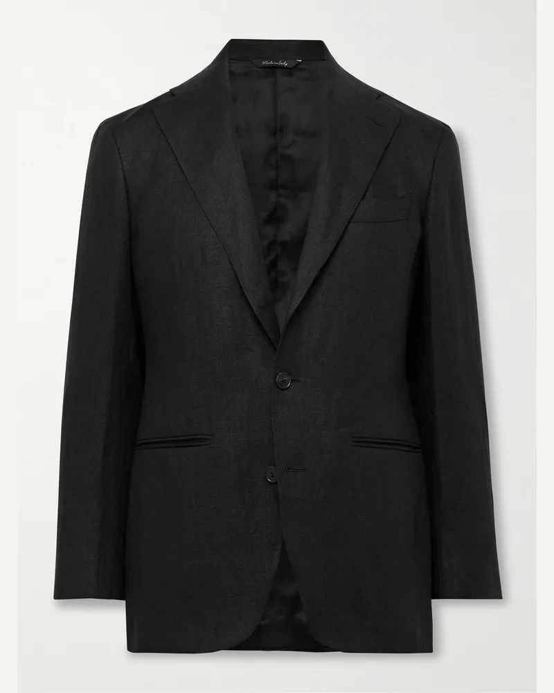 SAMAN AMEL Unstructured Linen Suit Jacket Black