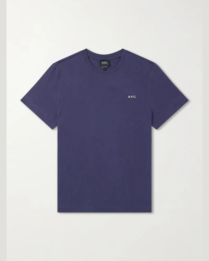 A.P.C. Oliver Logo-Embroidered Cotton-Jersey T-Shirt Blue