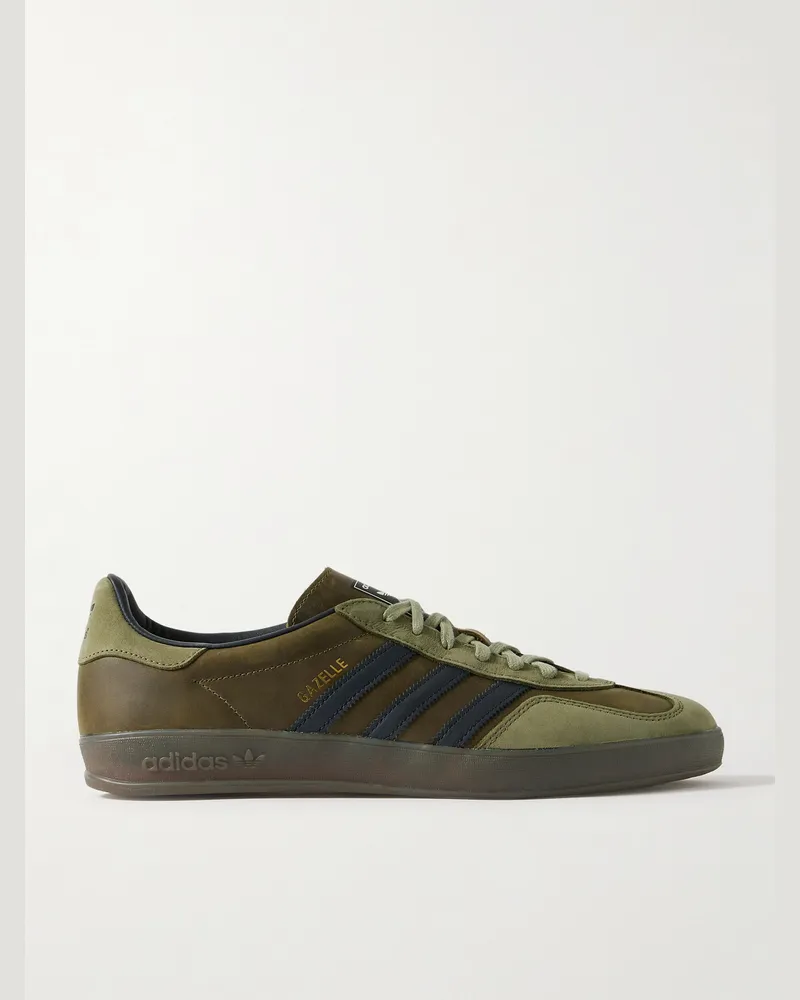 adidas Gazelle Indoor Sneakers aus Leder mit Velourslederbesatz Grün