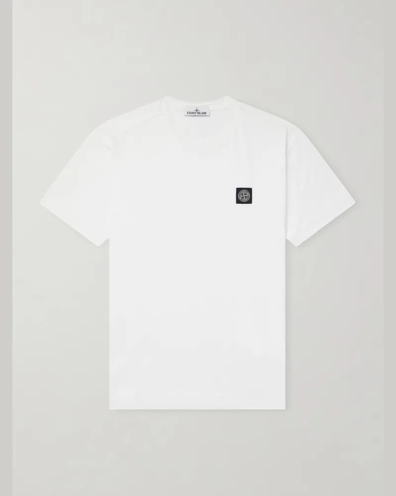 Stone Island Logo-Appliquéd Garment-Dyed Cotton-Jersey T-Shirt White