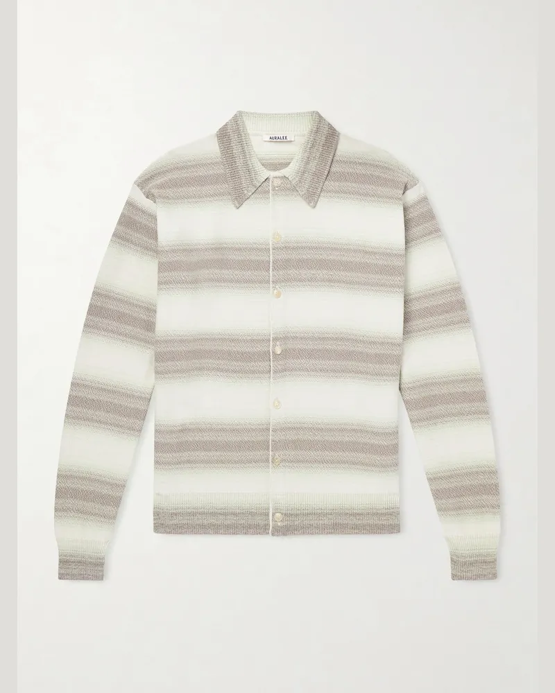 AURALEE Dégradé Striped Knitted Cotton and Silk-Blend Cardigan Gray