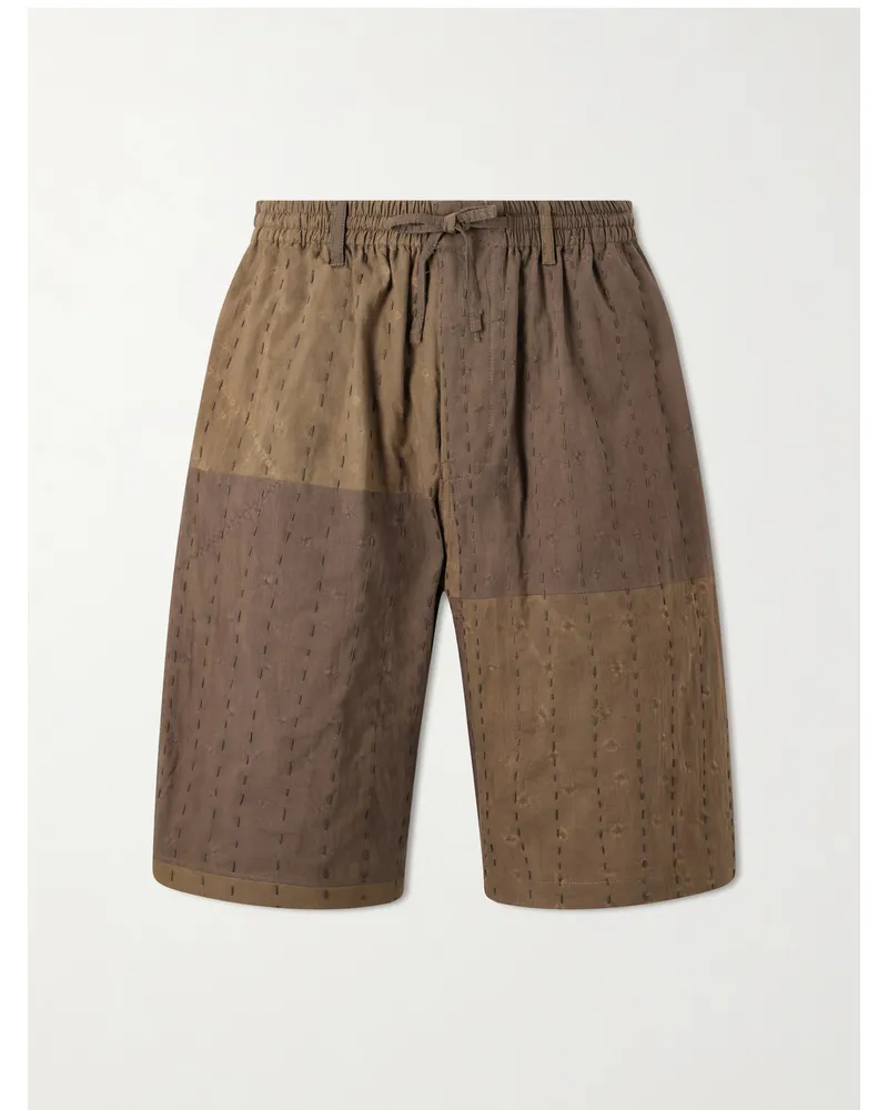 KARDO Milo Bandhani Straight-Leg Embroidered Cotton Drawstring Shorts Brown