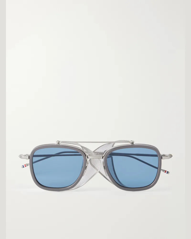 Thom Browne Rectangular-Frame Gold-Tone Titanium Sunglasses Silver