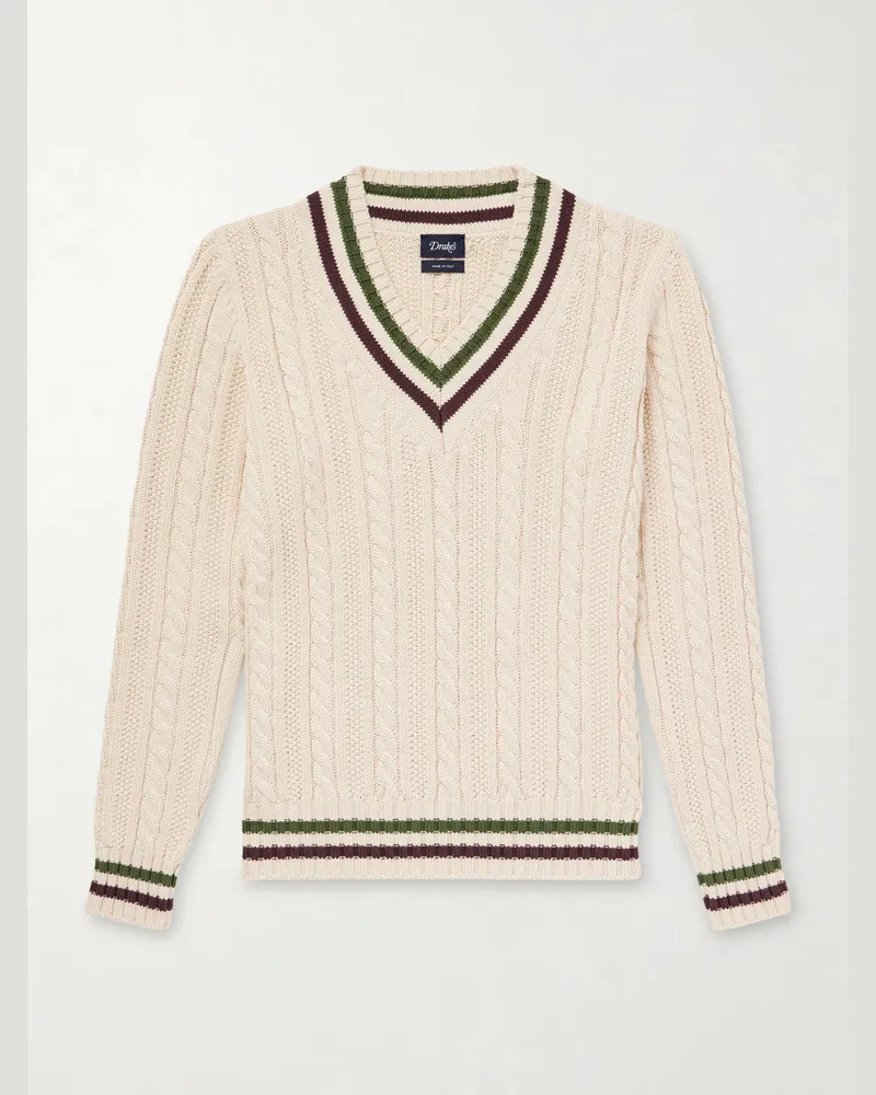 Drake's Cricket Knitted Cotton and Cashmere-Blend Sweater Neutrals
