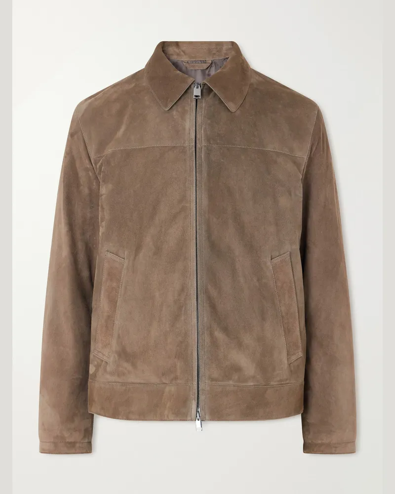 Brioni Suede Blouson Jacket Brown