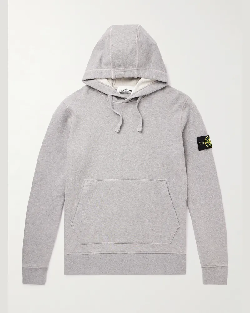 Stone Island Hoodie aus Baumwoll-Jersey mit Logodetail in Stückfärbung Grau