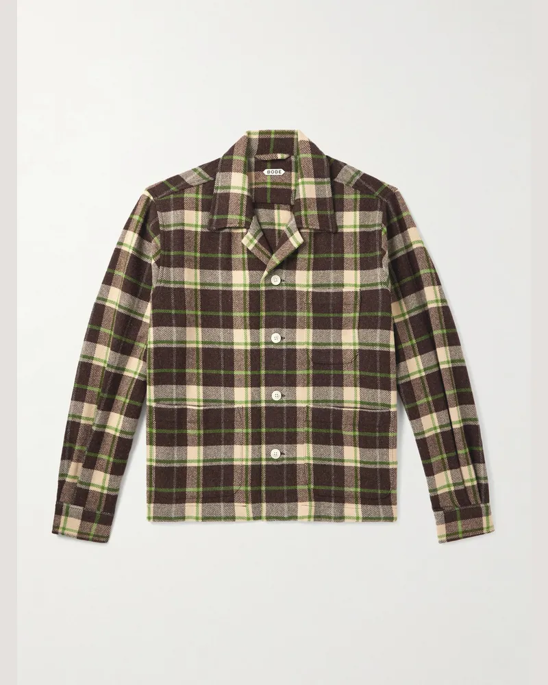 BODE Woodcrest Hemdjacke aus kariertem Wollflanell mit Reverskragen Braun