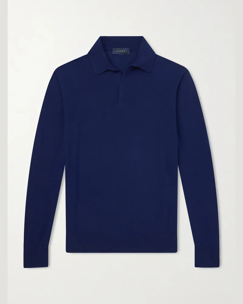 SEASE Lasca Virgin Wool Polo Shirt Blue