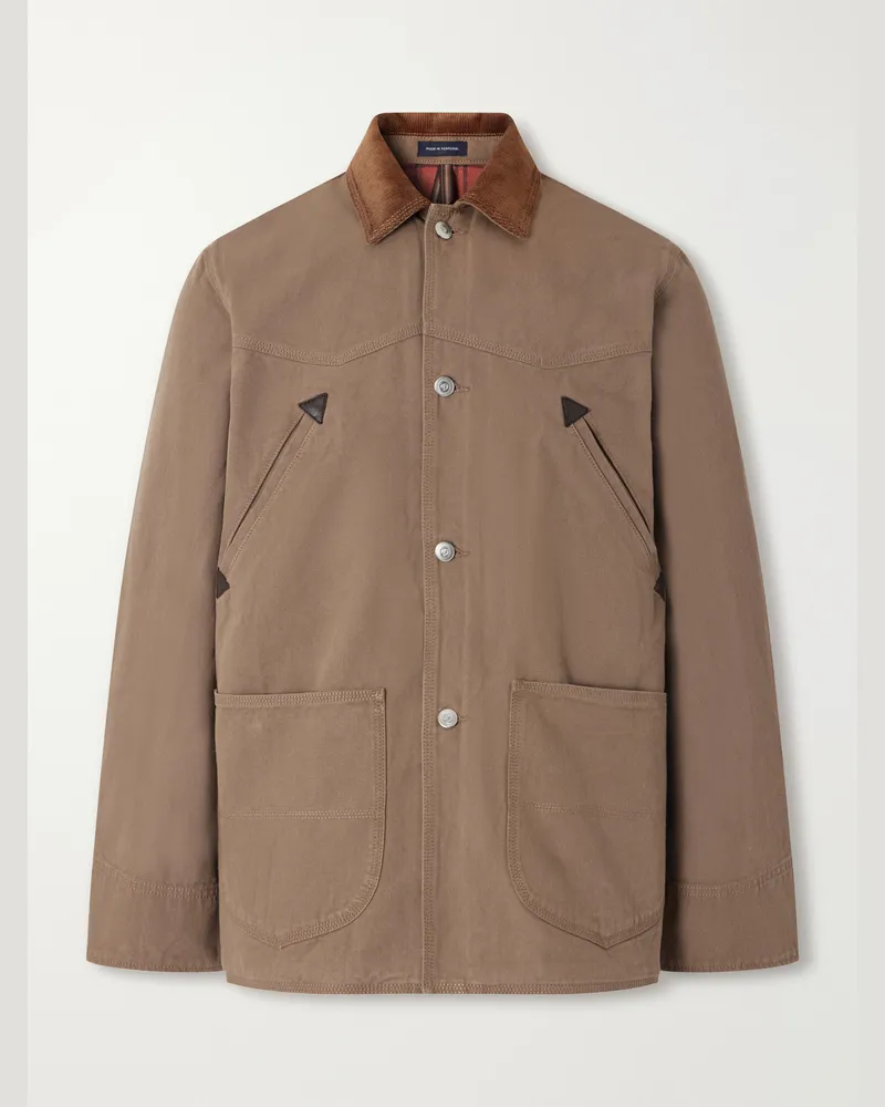 Drake's Leather and Corduroy-Trimmed Cotton Duck-Canvas Chore Jacket Brown