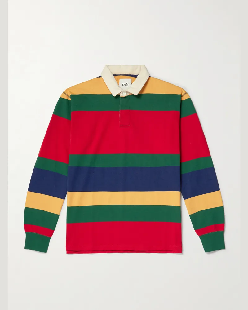 Drake's HIM Twill-Trimmed Striped Cotton-Jersey Polo Shirt Multi