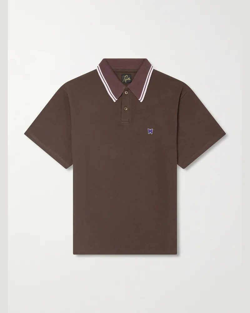 NEEDLES Logo-Appliquéd Cotton-Piqué Polo Shirt Brown