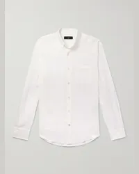 Dunhill Hemd aus Leinen mit Button-Down-Kragen Weiß