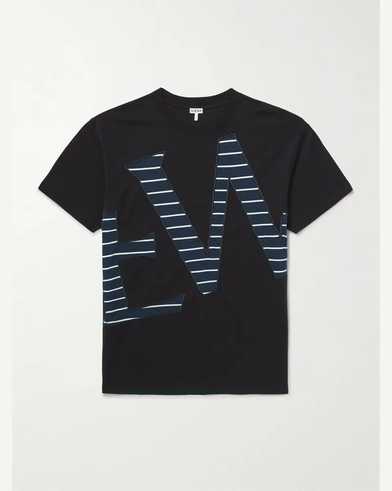 Loewe T-Shirt aus Baumwoll-Jersey mit gestreifter Logoapplikation Schwarz