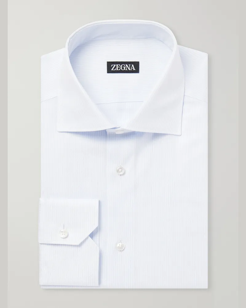 Ermenegildo Zegna Cutaway-Collar Striped Cotton-Poplin Shirt White