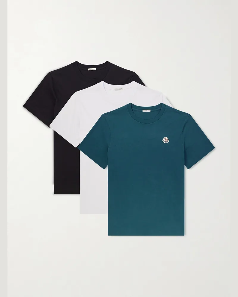 Moncler Three-Pack Logo-Appliquéd Cotton-Jersey T-Shirts Multi