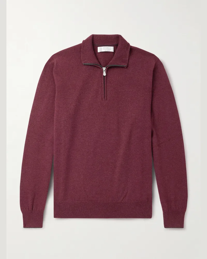 Brunello Cucinelli Cashmere Half-Zip Sweater Red
