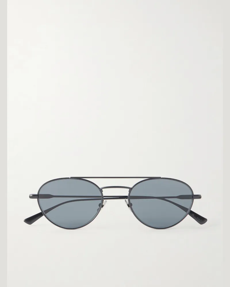 Saint Laurent Double-Bridge Round-Frame Metal Sunglasses Black