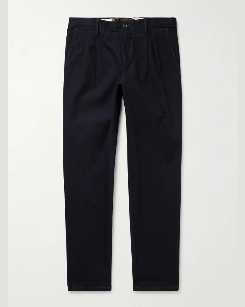 Slowear Slim-Fit Pleated Cotton-Twill Trousers Blue