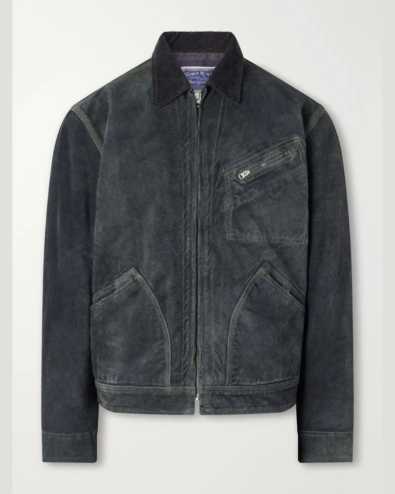 RRL Chrysler Corduroy-Trimmed Suede Jacket Blue