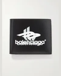 Balenciaga Cash quadratisches, aufklappbares Portemonnaie aus Leder mit Logoprint Schwarz