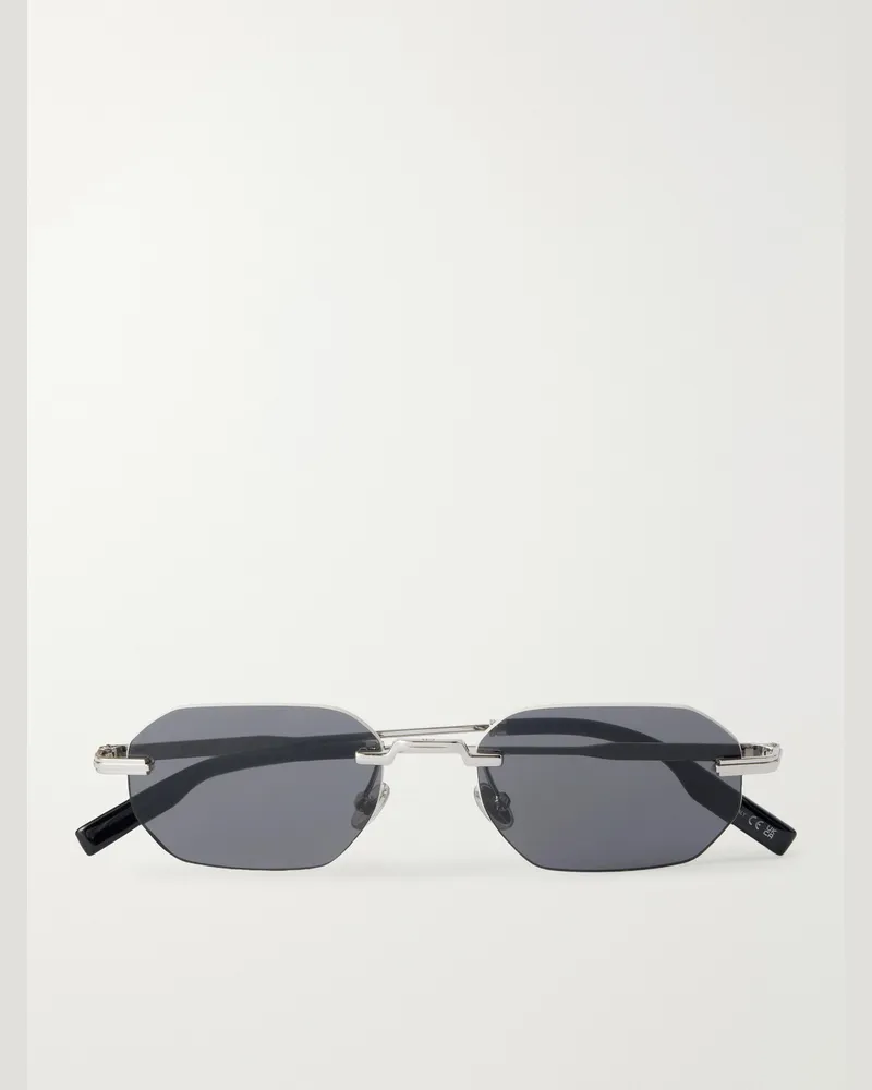 Dior DiorBlackSuit S19U Square-Frame Silver-Tone Sunglasses Silver