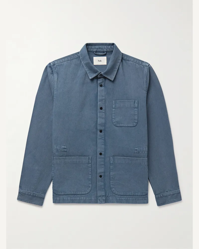 Folk Assembly Hemdjacke aus Baumwoll-Twill Blau