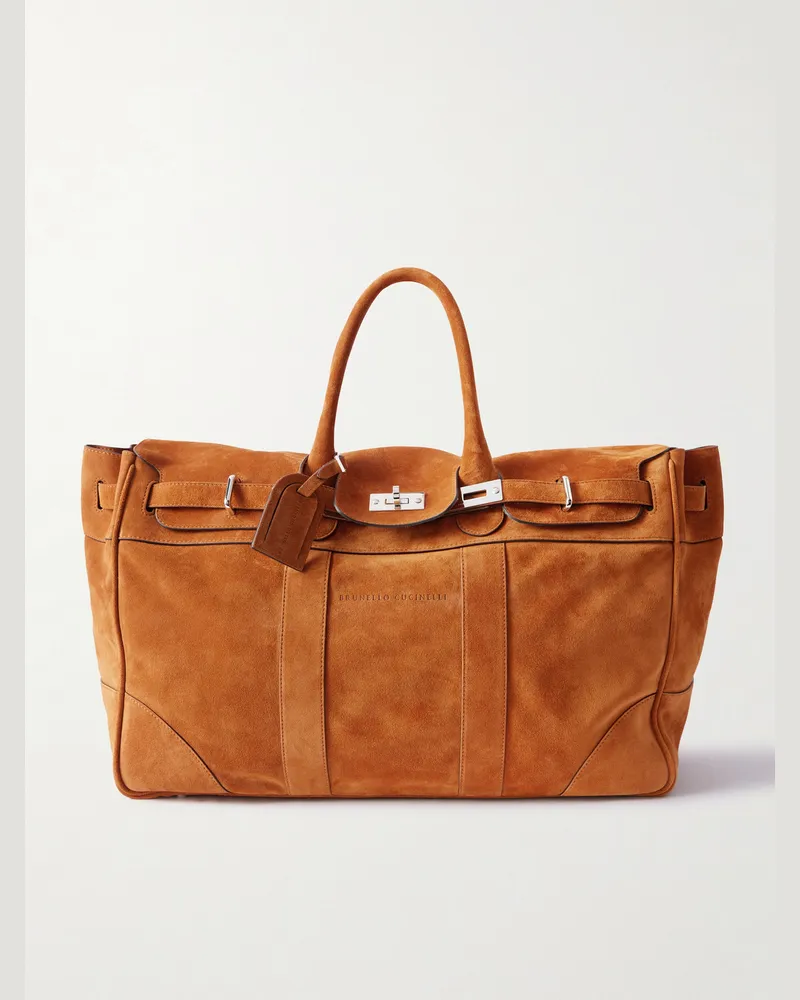 Brunello Cucinelli Weekender aus Veloursleder Braun