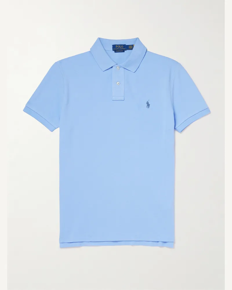 Ralph Lauren Logo-Embroidered Cotton-Jersey Polo Shirt Blue