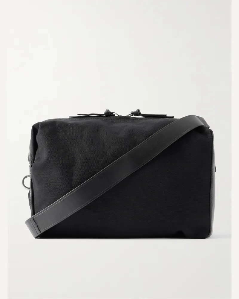 Dries van Noten Umhängetasche aus Baumwoll-Canvas mit Lederbesatz Schwarz