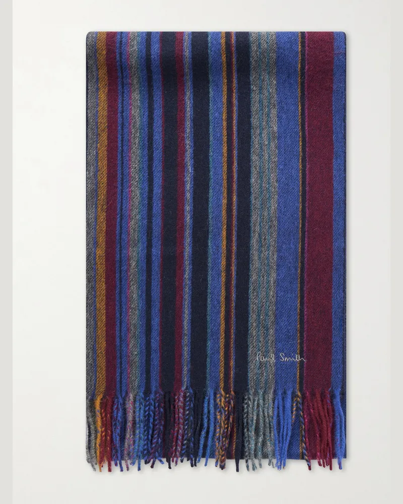 Paul Smith Gestreifter Wollschal mit Fransen Blau